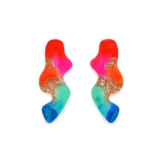 Rainbow Abstract Wavy Squiggle Resin Stud Earrings
