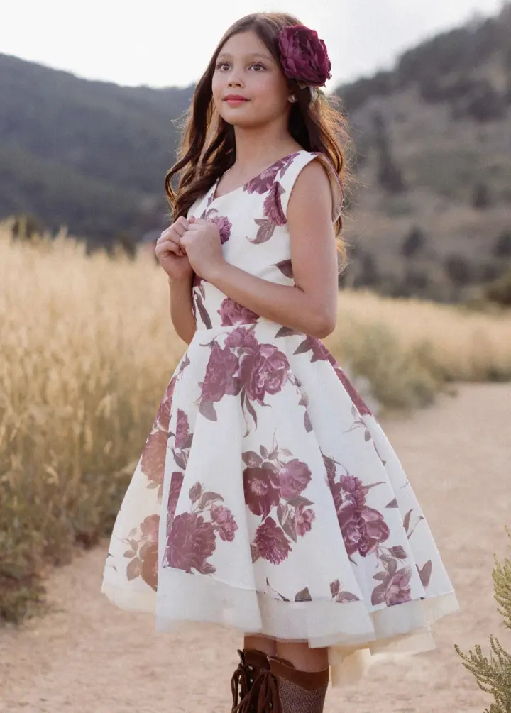 Lezah Petticoat Dress in Large Cream Floral
