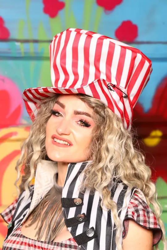 Mad Hatter Hat in Red & White Stripe Canvas - Ameri-Can-Can Collection