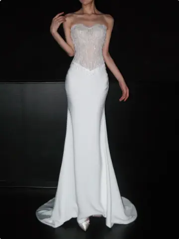 Elegant Mermaid Long Wedding Dress Embroidery White Strapless Bridal Dress RS138