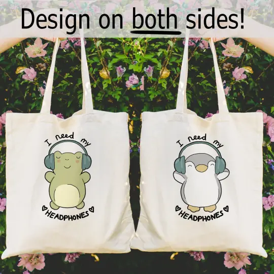 Frog and penguin tote bag