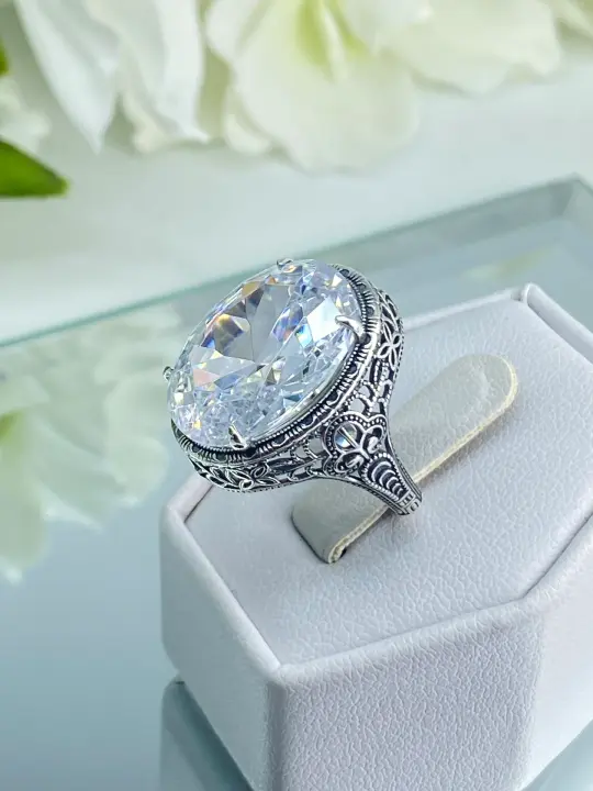 White CZ Persian Ring, Size 8.5, Art Deco Vintage Revival Jewelry #D230 - Ready to Ship