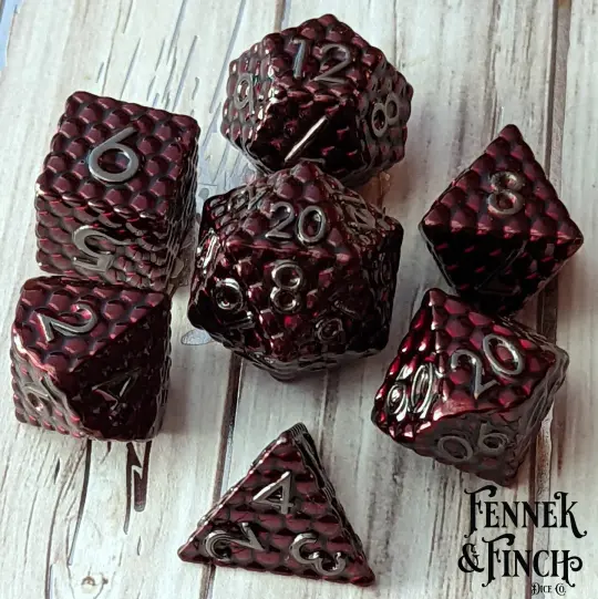 Darkest Red Dragon Scale Metal Dice Set