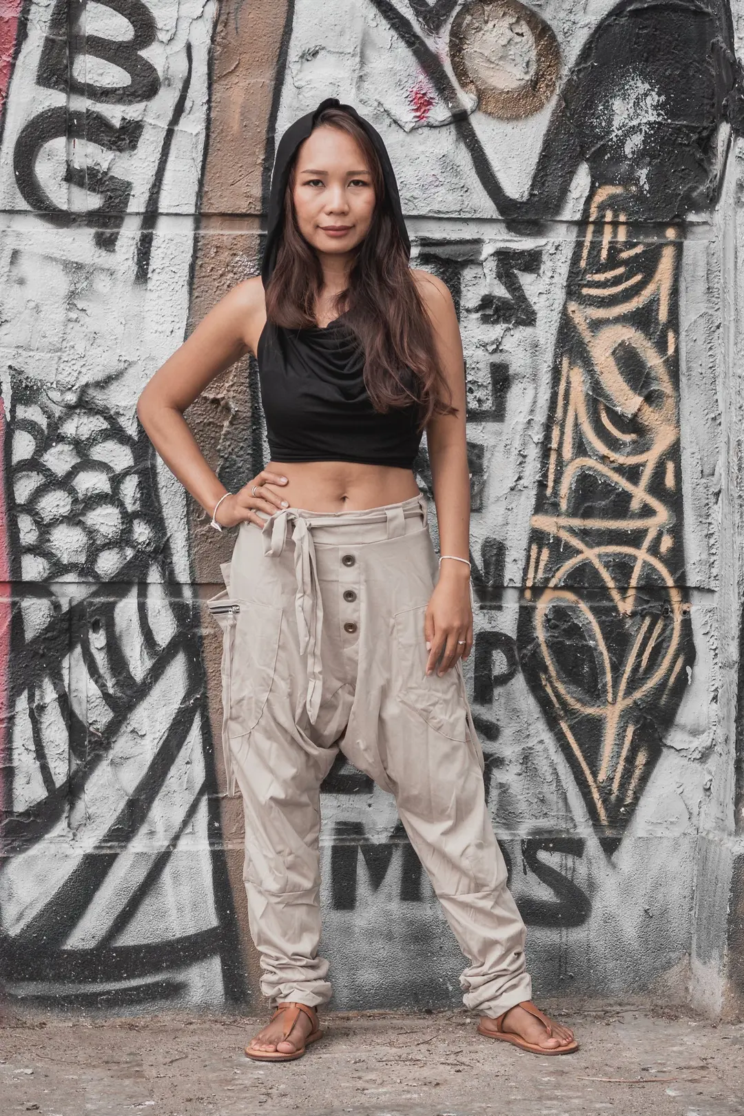 Cyberpunk Harem Pants Women & Men Beige