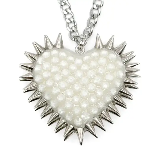 Classic Spiked & Paved Heart Necklace | Electric White
