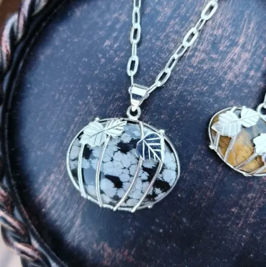 Snowflake Obsidian Sterling Harvest Pumpkin Pendant