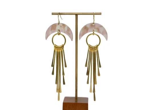 Clear Pink Moon Fringe Earrings