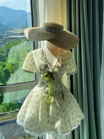 Fresh Soft Green Floral A-Line V-neck Corset Mini Birthday Dress Homecoming Dress RS637