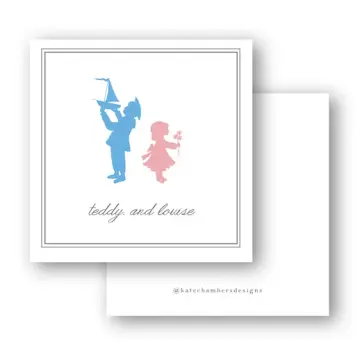 Vintage Silhouette Young Girl & Boy Sibling Square Enclosure Card