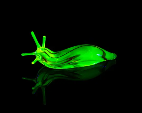 Uranium Glass Slug Figurine UV Reactive Green Hand Blown Lampwork Animal Art Collectible Gift