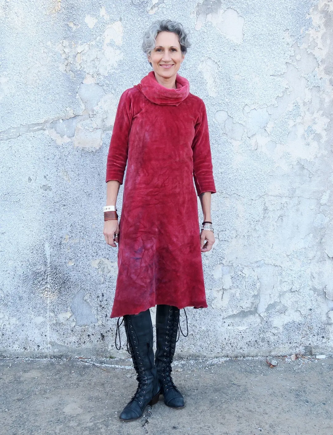 Chunky Cowl Simplicity Below Knee VELOUR Dress