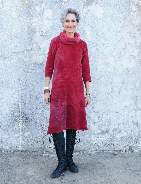 Chunky Cowl Simplicity Below Knee VELOUR Dress