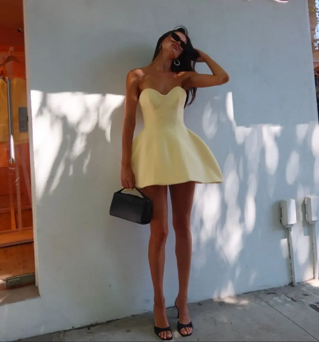 Yellow tube top waist princess tutu skirt homecoming dress R3892