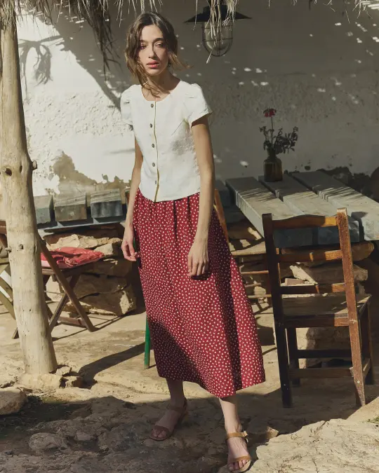 ANYA button front linen top