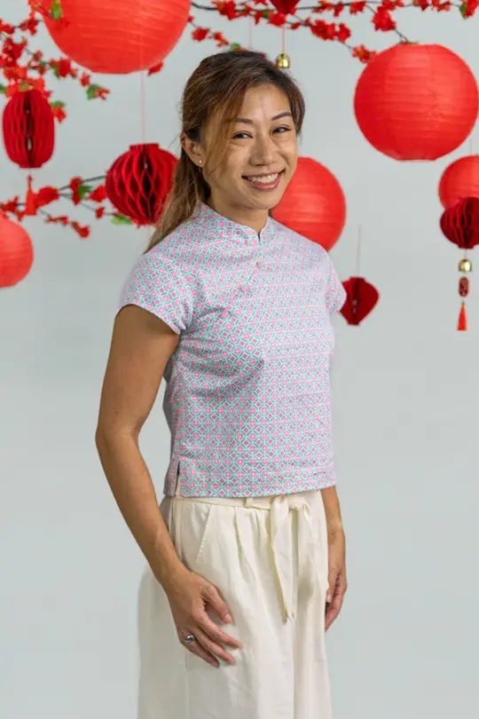 Ladies Alana Top - Pink Teal Mosaic