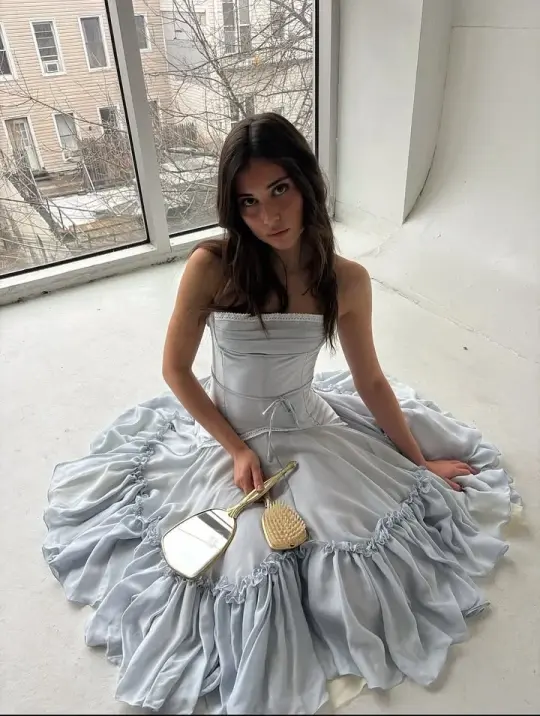 Clean Flowy Women's Prom Gown Pale Blue Waist Fitted Maxi Evening Dress Birthday Dress — Fall Outfit 2026 New  RS3340