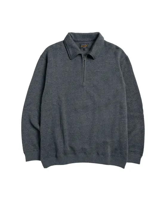 Beams Plus Sweat Half Zip Wool Cotton Charcoal
