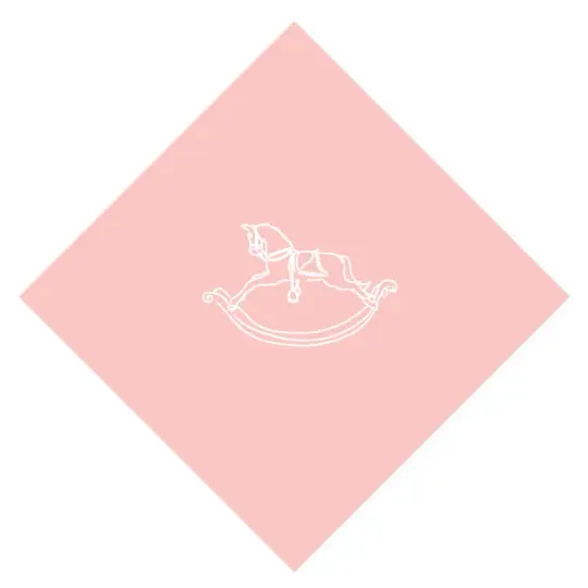 White On Light Pink Rocking Horse Foil Printed Elegance Cocktail Napkins, set of 20
