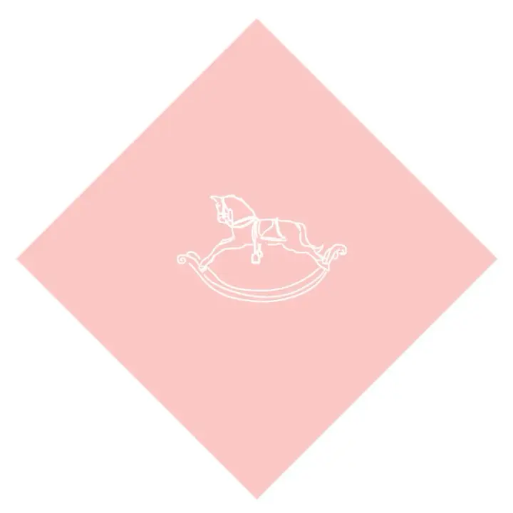 White On Light Pink Rocking Horse Foil Printed Elegance Cocktail Napkins, set of 20