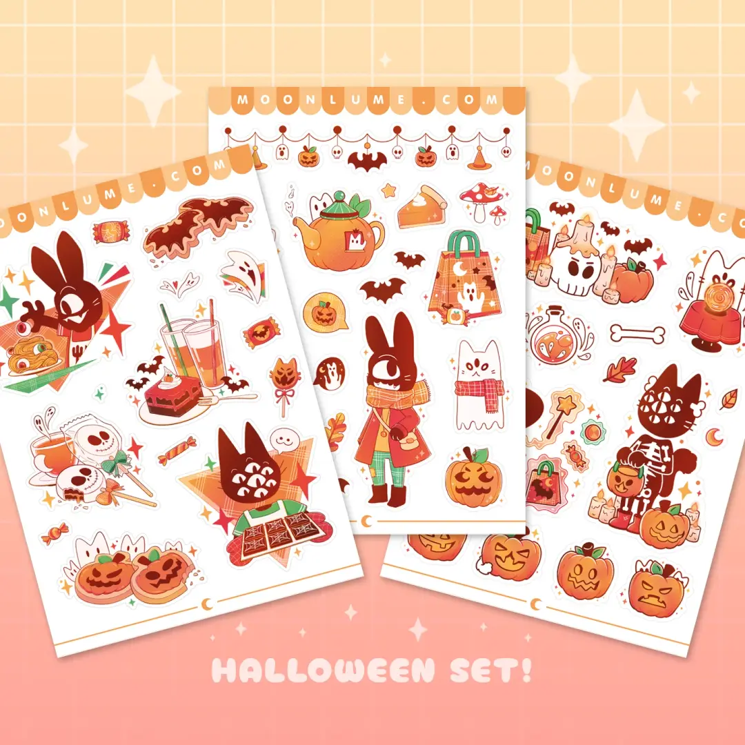 Halloween sticker sheet set - Spooky Town - matte vinyl sticker sheets