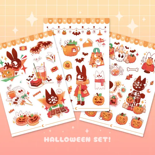 Halloween sticker sheet set - Spooky Town - matte vinyl sticker sheets