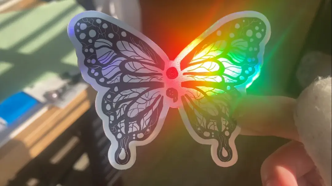 Holographic semicolon butterfly sticker