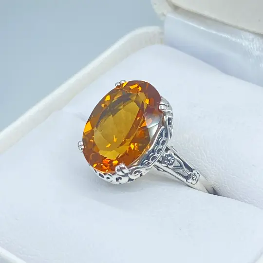 Natural Orange Citrine Ring, Size 7, Edwardian Revival Jewelry #D70 - Ready to Ship
