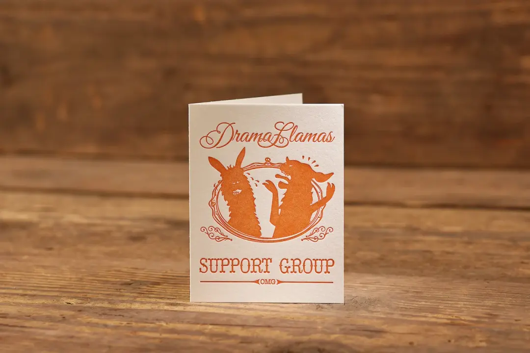 Drama Llamas Support Group Letterpress Card (A2: 4.25 x 5.5")