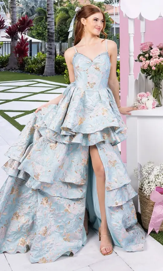 Elegant Mint Green Ruffleed A-Line Spaghetti Straps High-slit Maxi Prom Dress Celebrity Dress RS602