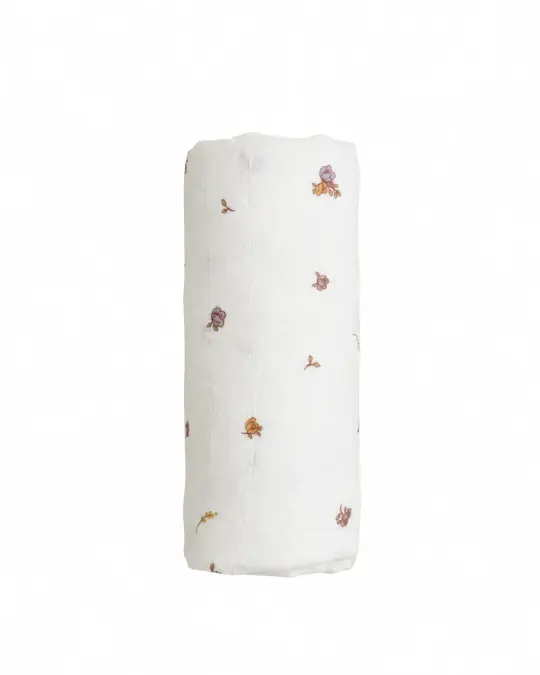 Bamboo Muslin Swaddle - White Freesia