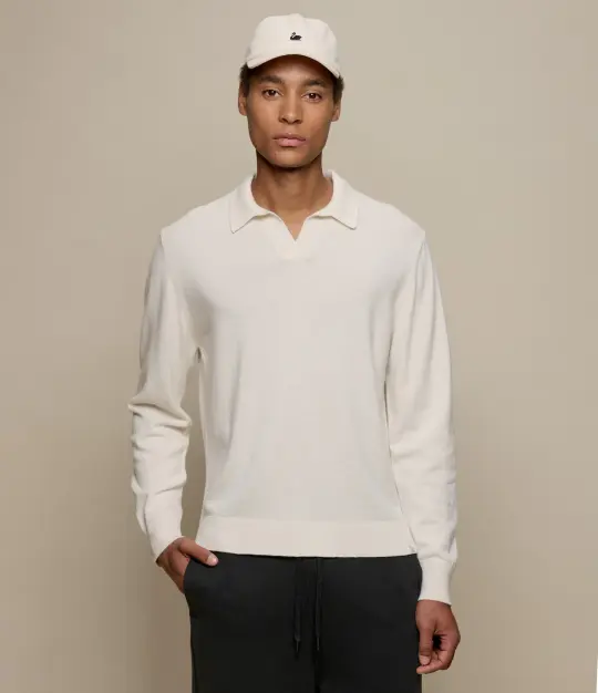 Merino Wool-Cashmere-Silk Long Sleeve Polo Shirt