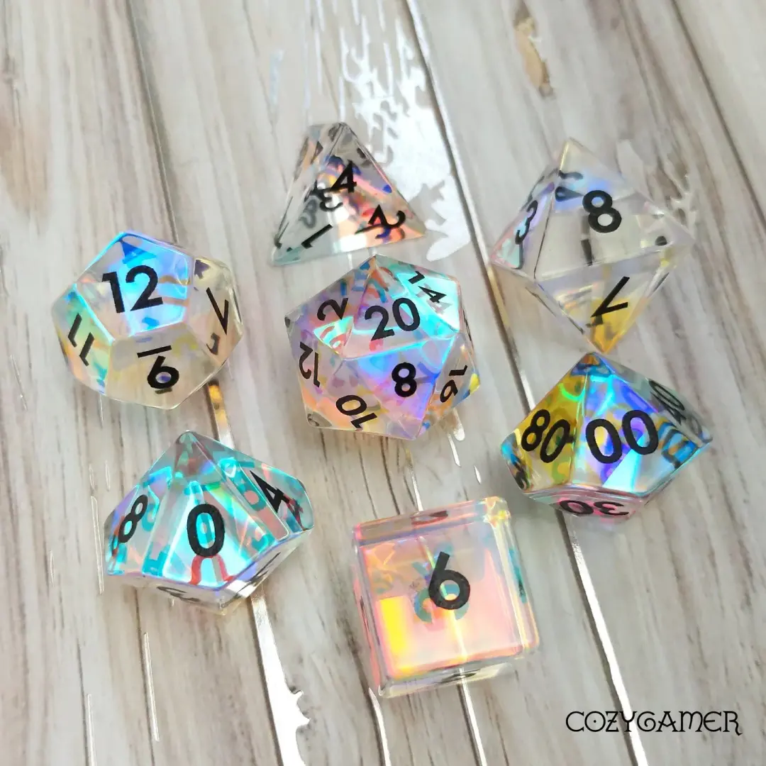 Rainbow Prism - Fractal Glass 7 Piece Dice Set