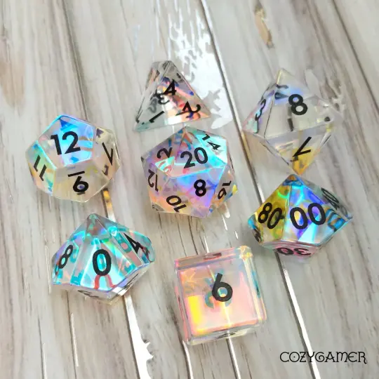 Rainbow Prism - Fractal Glass 7 Piece Dice Set