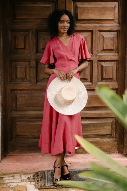 Wrap – Maxi Linen Wrap Dress with Butterfly Sleeves