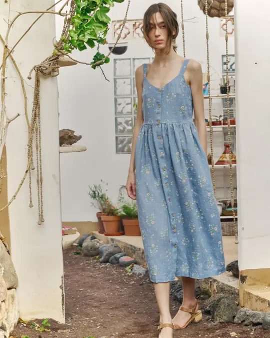 SELMA-2 button down slip linen dress