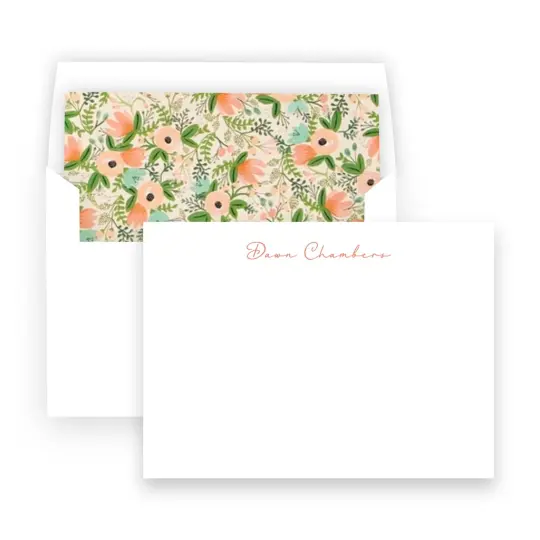 Pink Coral with Gold Foil Accents Lined Square Flap Women's Stationery
