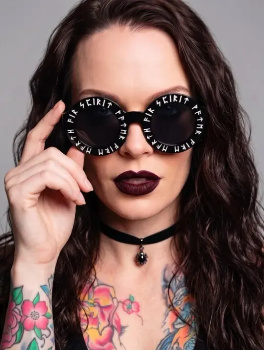 Killstar Elements Round Sunglasses Black Frame White Rune Font Text Occult NWT