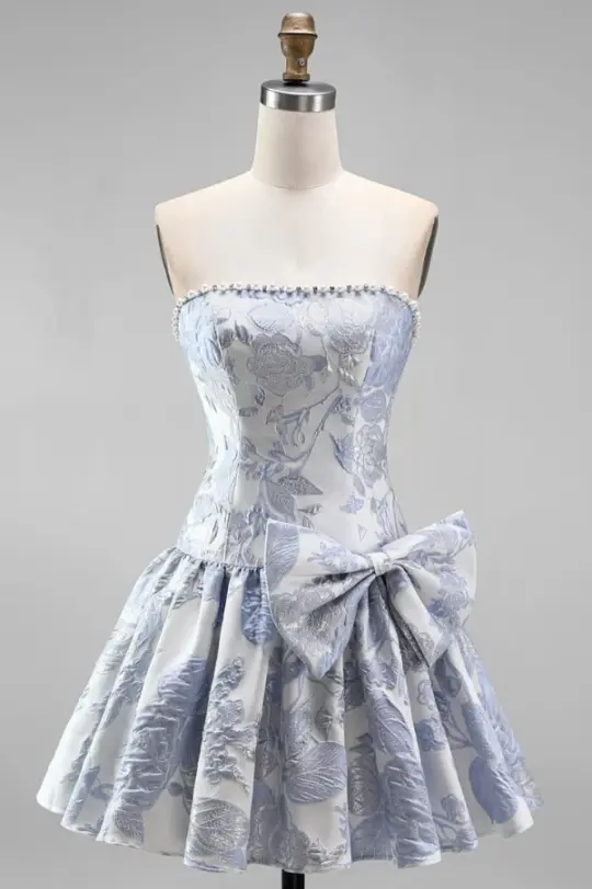 Fresh Printed Pattern Women's Homecoming Dress Pale Blue Corset Short Prom Dress Birthday Dress RS2730