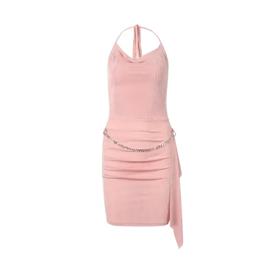Pure desire sexy hot girl backless swing collar halter dress waist ribbon hip skirt R3032