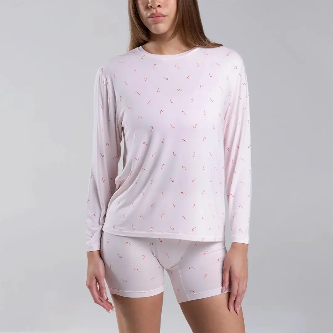 Sleep Long Sleeve Tee Candy Cane Ditsy