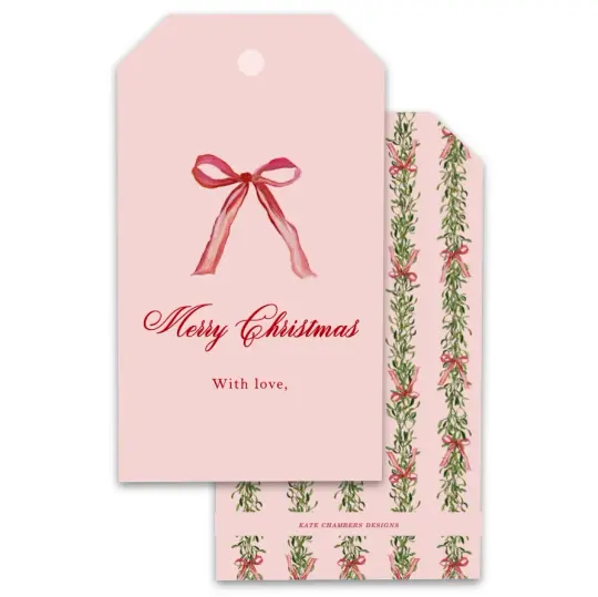 Pink & Red Ribbon Holiday Gift Tags, Set of 12