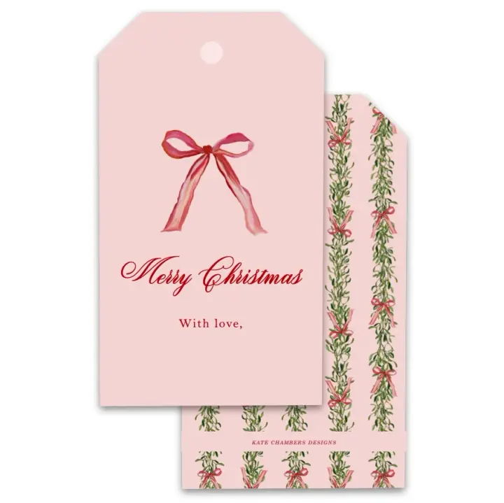 Pink & Red Ribbon Holiday Gift Tags, Set of 12