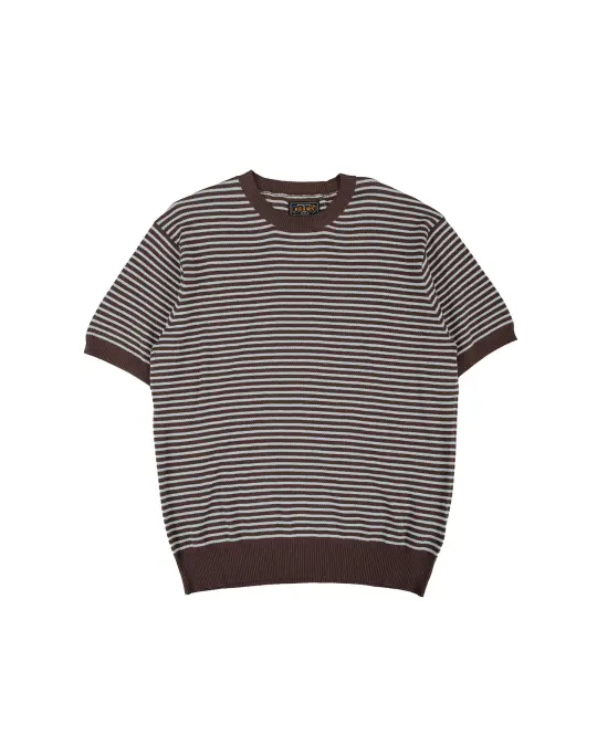 Beams Plus Knit Tee Dot Pattern Jacquard Brown