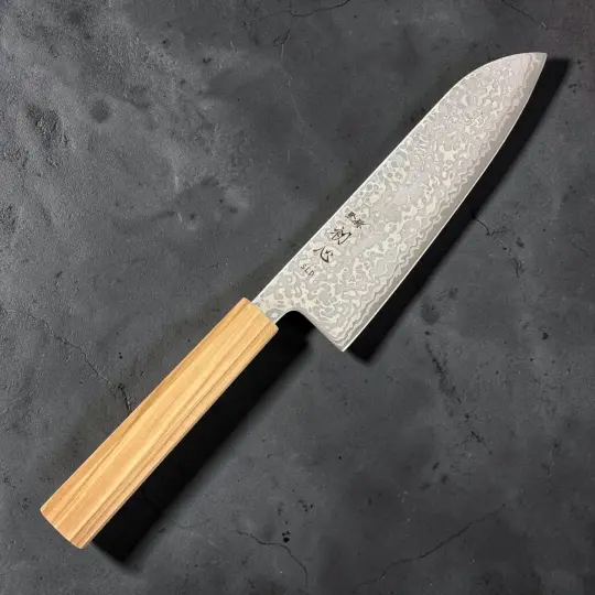 Hatsukokoro Hikari SLD Damascus Santoku 170mm with Olive Handle