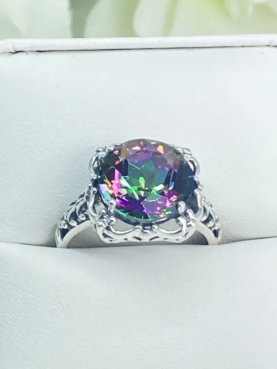 Natural Mystic Topaz Ring, Size 9, Victorian Ring #D103 - Ready to Ship