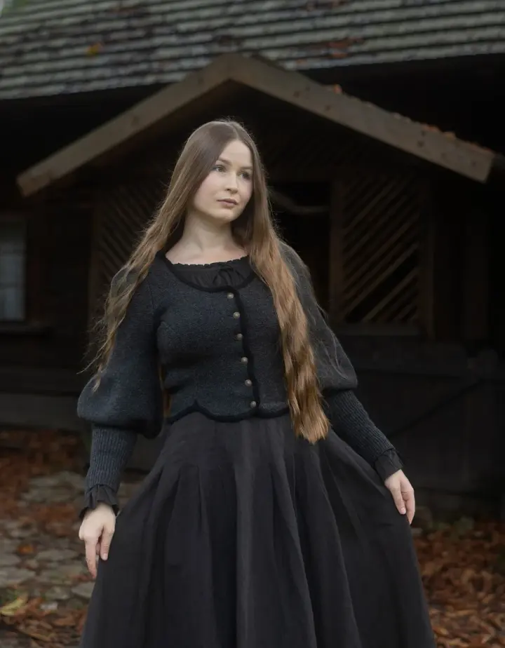 Veste tricotée 'Ilya' à manches gigot en pure laine noire anthracite