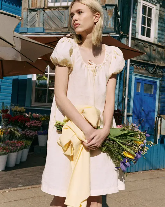 Mari puff sleeve mini linen dress