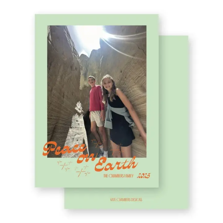 Orange and Mint "Peace on Earth " Flourish Holiday Card
