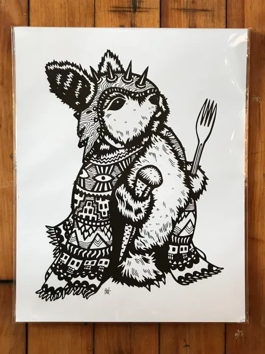 Peckish Assassin, Screen Print on Card Stock