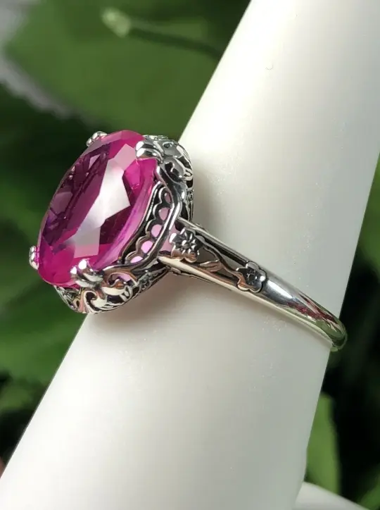 Topaz Ring, Natural Pink Gemstone, Edwardian Jewelry #D70z